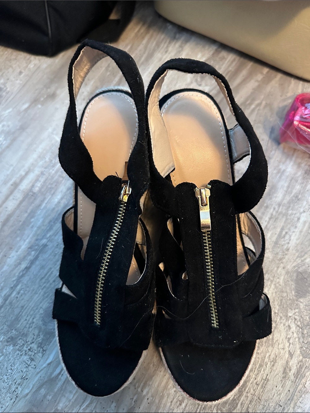 Women’s Black Suede Espadrille Wedge Sandals size 39 / 8.5 - Picture 3 of 3